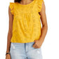 Tommy Hilfiger Women's Ruffled Eyelet Tie Keyhole Back Sleeveless Crew Neck Top Yellow Size X-Large
