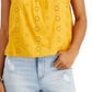 Tommy Hilfiger Women's Ruffled Eyelet Tie Keyhole Back Sleeveless Crew Neck Top Yellow Size X-Large