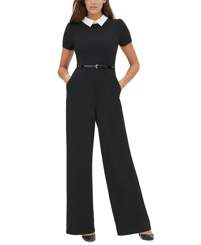 Tommy Hilfiger Women's Collared Belted Jumpsuit Black Size 12