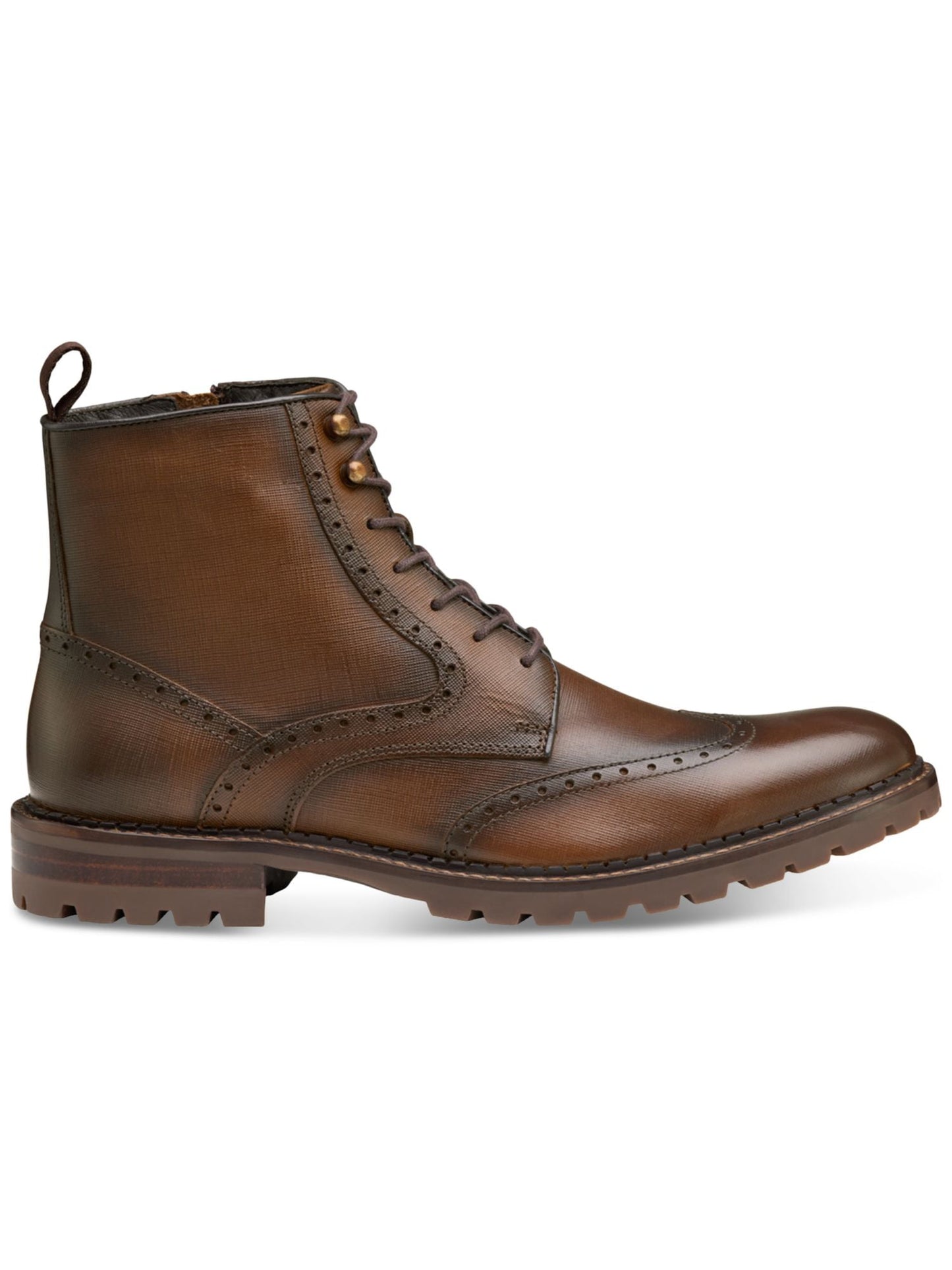 Johnston & Murphy Men's Garrison Wingtip Side Zipper Boot Brown Size 11.5 M