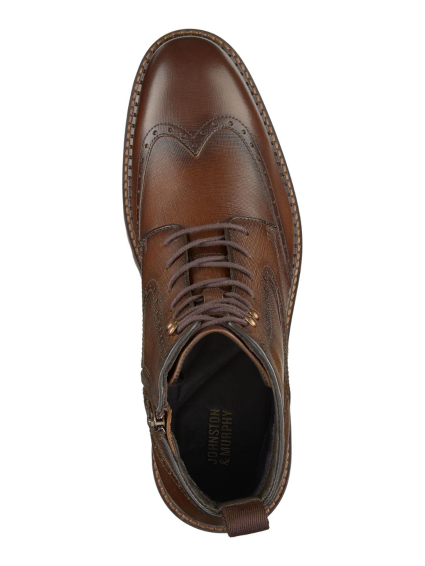 Johnston & Murphy Men's Garrison Wingtip Side Zipper Boot Brown Size 11.5 M
