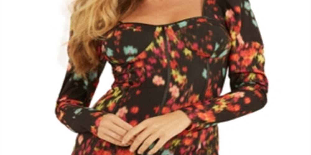GUESS Women's Rachel Puff Sleeve Bustier Dress Black Size Medium