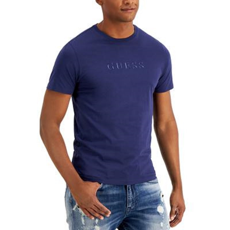 GUESS Men's Short Sleeve Pima Embroidered Logo Tee Blue Size Medium