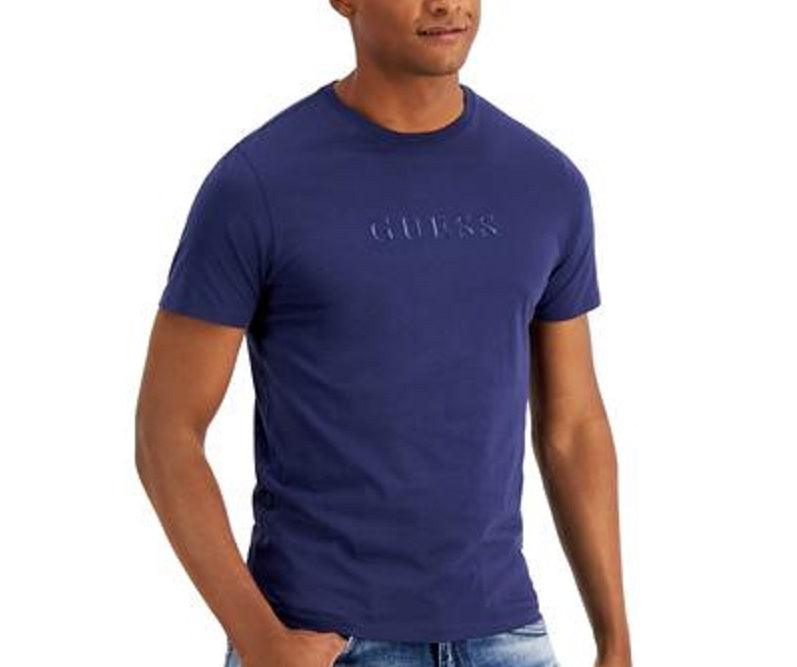 GUESS Men's Short Sleeve Pima Embroidered Logo Tee Blue Size Medium