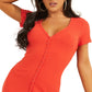 Guess Women's Stretch Ribbed Button Front Henley Short Sleeve V Neck Short Body Con Dress Pink Size Large