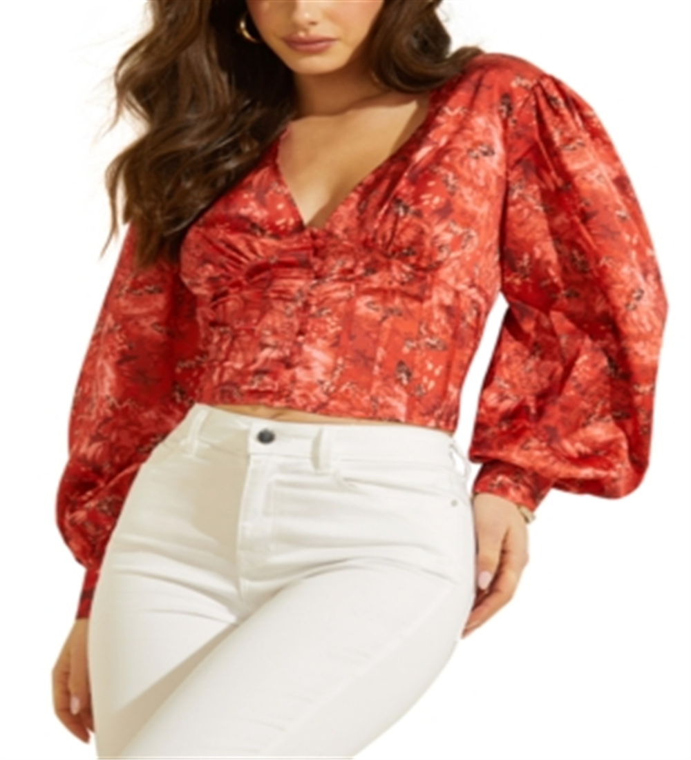 GUESS Women's Floral Button Down Erika Blouse Pink Size Large