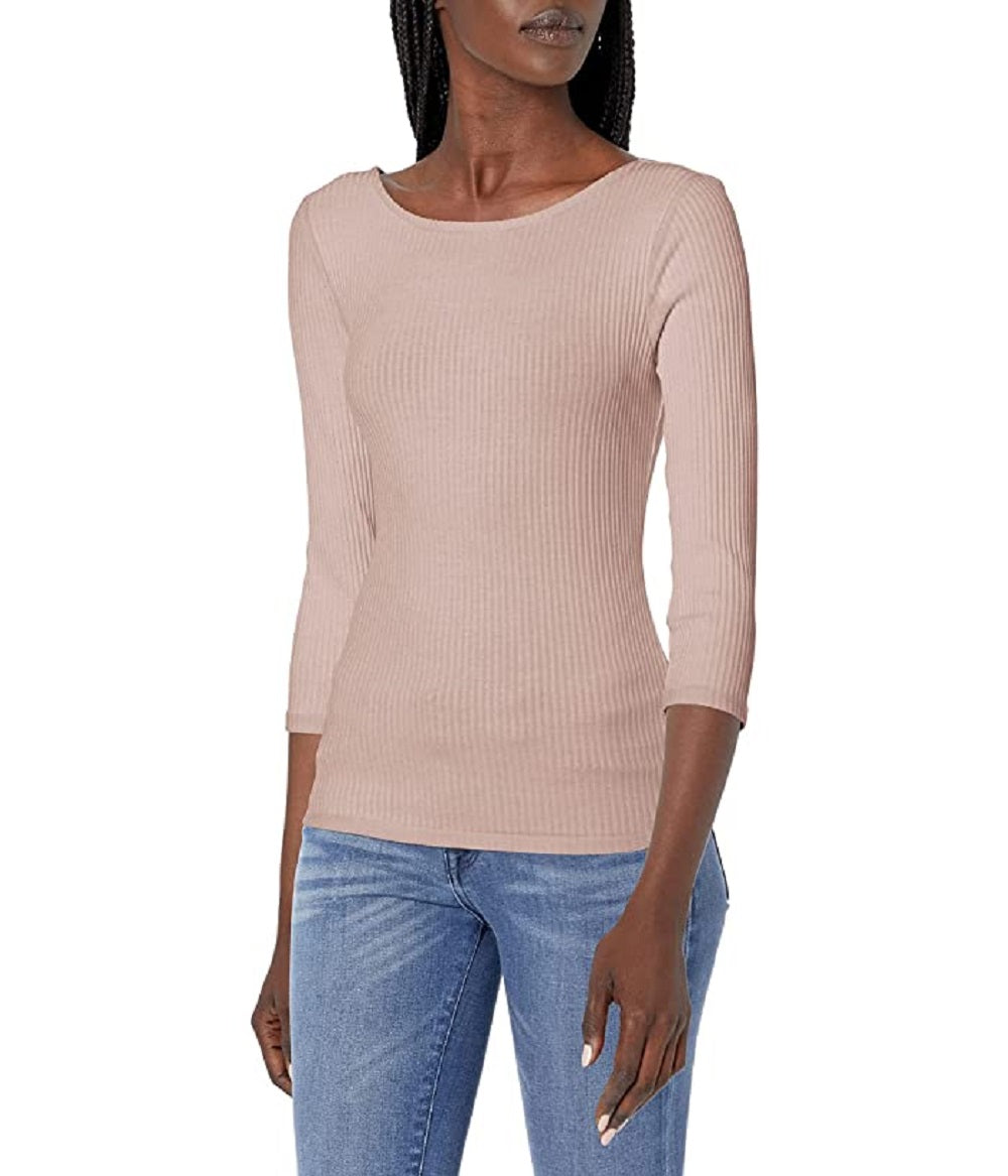 GUESS Women's 3/4 Sleeve Cut Out Back Top Pink Size Large