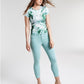 GUESS Women's Marble Print Logo T-Shirt Green Size Medium