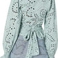 GUESS Women's Kamy Eyelet Tie Front Wrap Top Green Size M