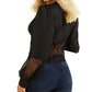 GUESS Women's Amira Lace Corset Blouse Black Size Large