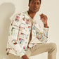 GUESS Men's Collage Print Denim Jacket White Size Large