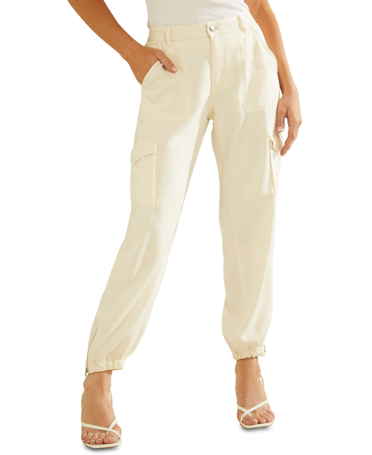 GUESS Women's Bowie Chino Cargo Pants White Size 28