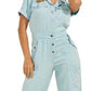 GUESS Women's Kinsley Crop Cargo Jumpsuit Blue Size Large