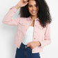 GUESS Women's Stevie Denim Trucker Jacket Pink Size Large