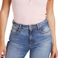 GUESS Women's V Neck Logo Henley T-Shirt Pink Size X-Small