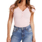 GUESS Women's V Neck Logo Henley T-Shirt Pink Size X-Small