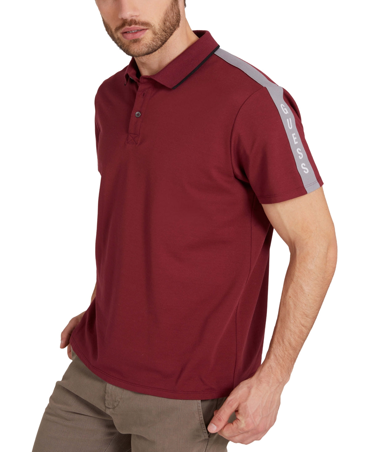 GUESS Men's Pique Logo Taping Polo Shirt Red Size XX-Large