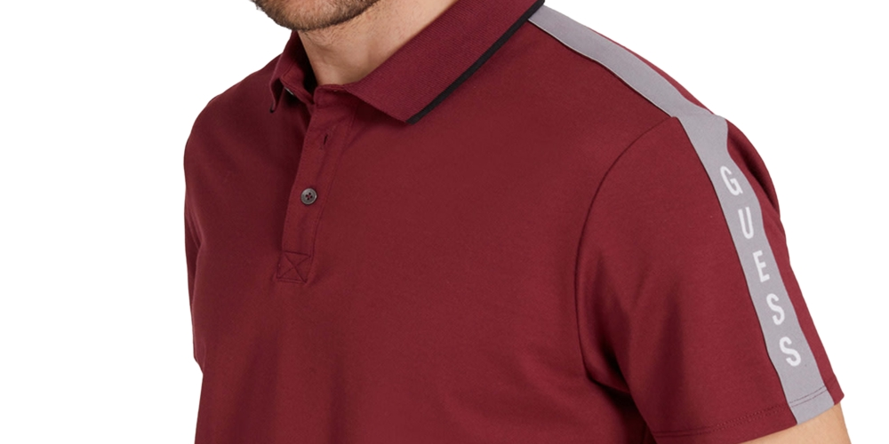 GUESS Men's Pique Logo Taping Polo Shirt Red Size XX-Large