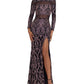 Betsy & Adam Women's Sequin Tapestry Long Sleeve Sheath Gown Black Size 14