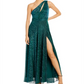 Aqua Women's One Shoulder Crinkled Metallic Gown Green Size 8