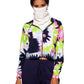 Betsy & Adam Women's Cropped Tie Dye Zip Hoodie White Size Large