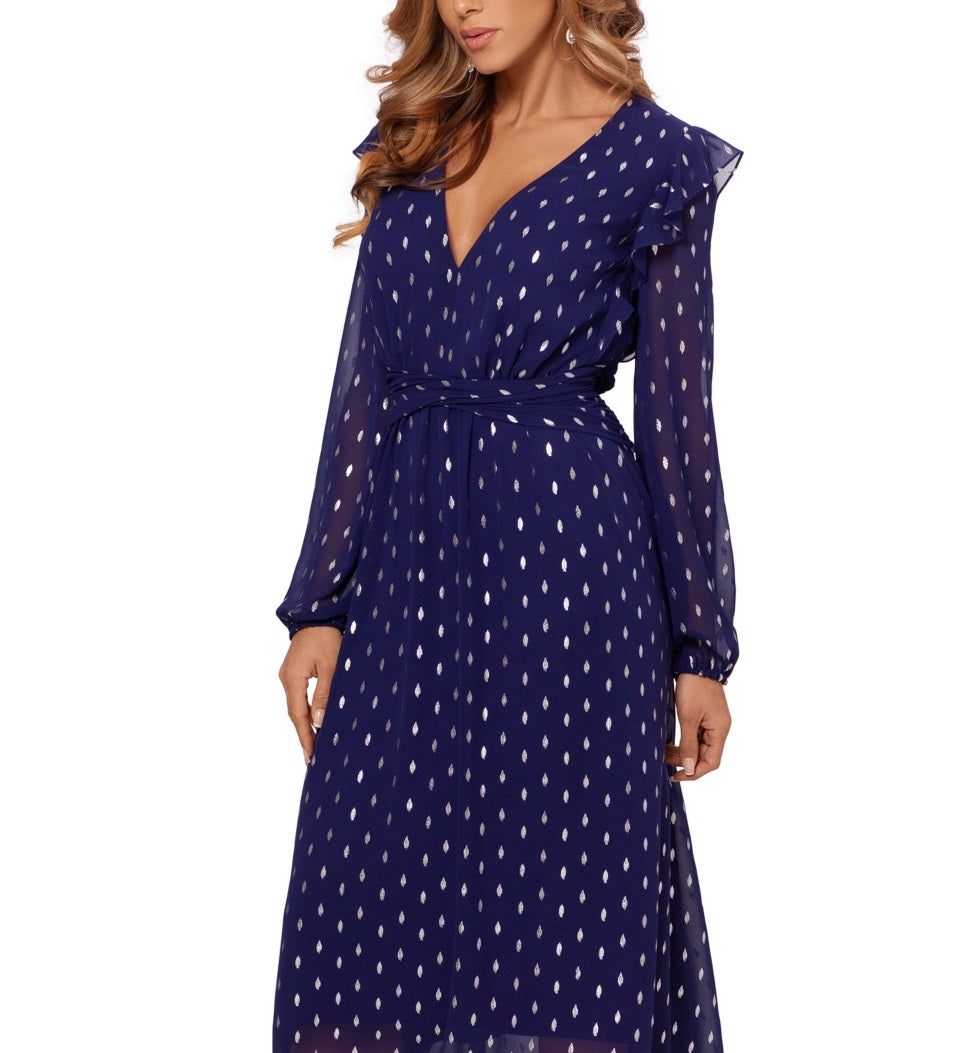 Betsy & Adam Women's Clip Dot Midi Dress Purple Size 6