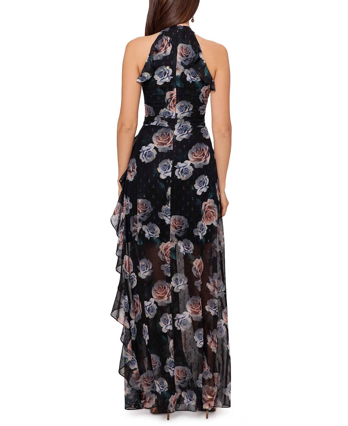 Betsy & Adam Women's Ruffled Halter Gown Black Size 4