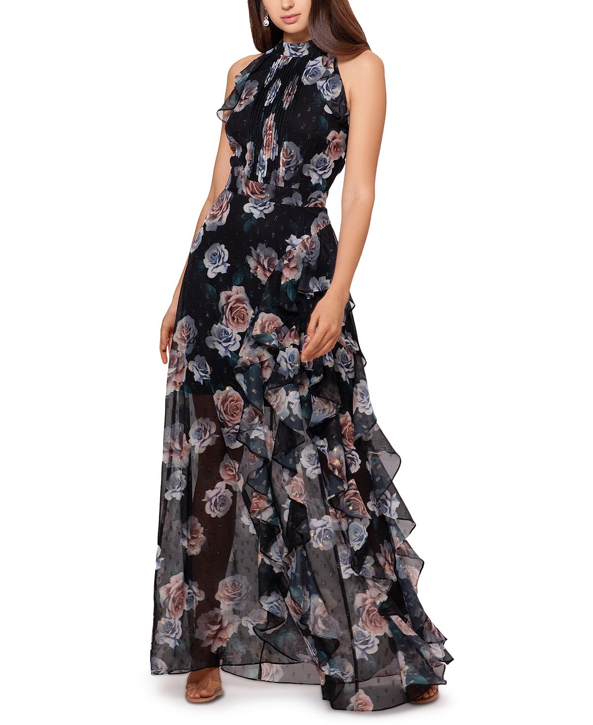 Betsy & Adam Women's Ruffled Halter Gown Black Size 4