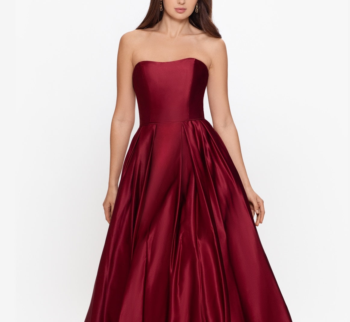Betsy & Adam Women's Strapless High Low Gown Red Size 0Petite