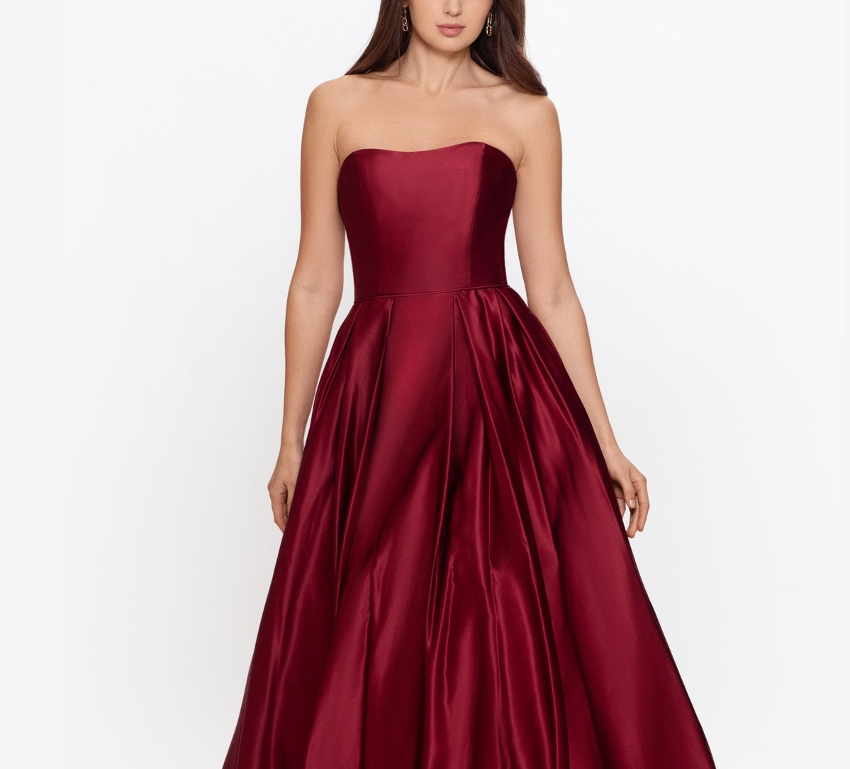 Betsy & Adam Women's Strapless High Low Gown Red Size 4Petite