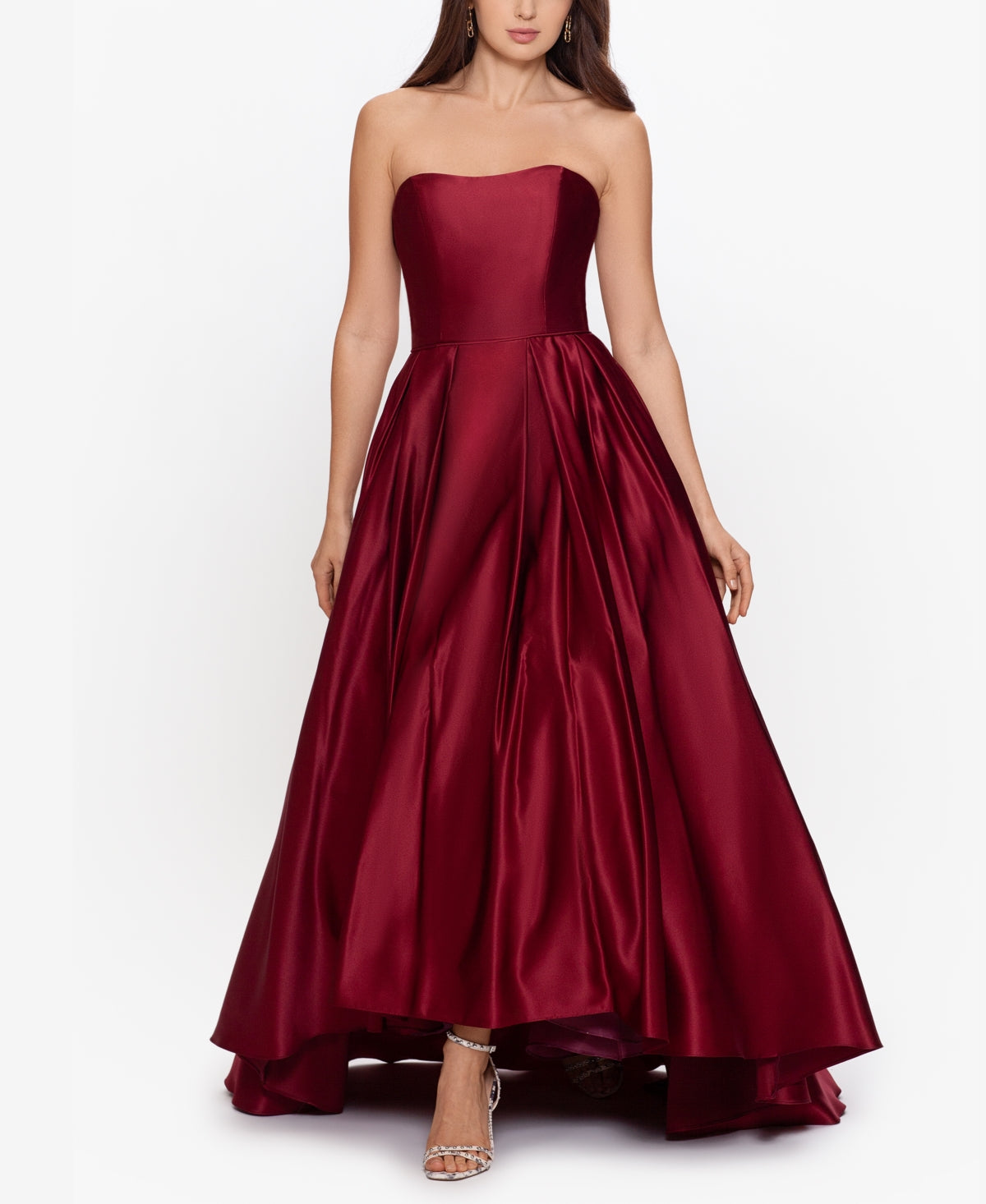 Betsy & Adam Women's Strapless High Low Gown Red Size 6Petite
