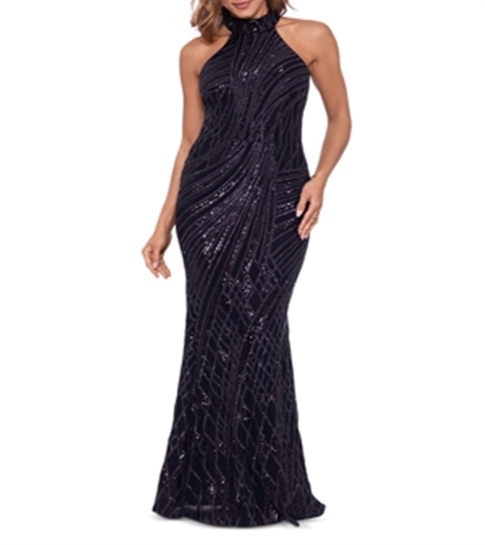 Aqua Women's Mock Neck Sequin Gown Black Size 12