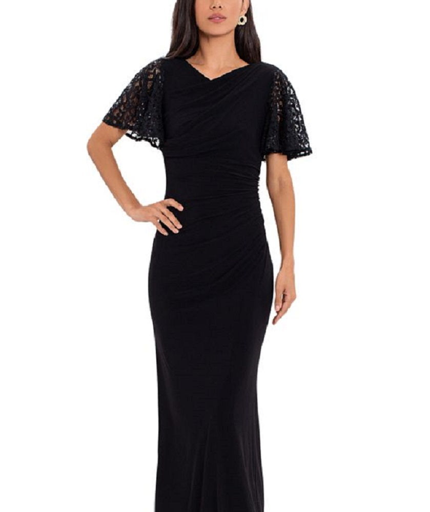 Betsy & Adam Women's Lace Sleeve Gown Black Size 14