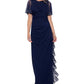 Betsy & Adam Women's Embellished Cascade Ruffle Gown Blue Size 6