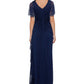 Betsy & Adam Women's Embellished Cascade Ruffle Gown Blue Size 10