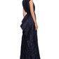 Betsy & Adam Women's Brocade Ruffled Gown Blue Size 6