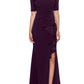 Betsy & Adam Women's Ruffled Ruched Gown Purple Size 4Petite
