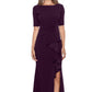 Betsy & Adam Women's Ruffled Ruched Gown Purple Size 4Petite