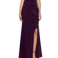 Betsy & Adam Women's Ruffled Ruched Gown Purple Size 4Petite
