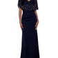 Betsy & Adam Women's Beaded Capelet Gown Blue Size 14 Petite