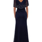 Betsy & Adam Women's Beaded Capelet Gown Blue Size 14 Petite