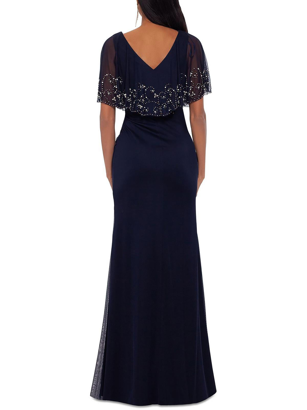 Betsy & Adam Women's Beaded Capelet Gown Blue Size 14 Petite