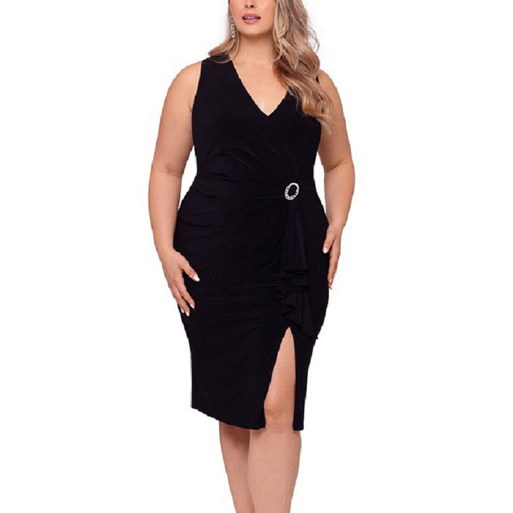 Betsy & Adam Women's Rhinestone Pin Dress Black Size 14W