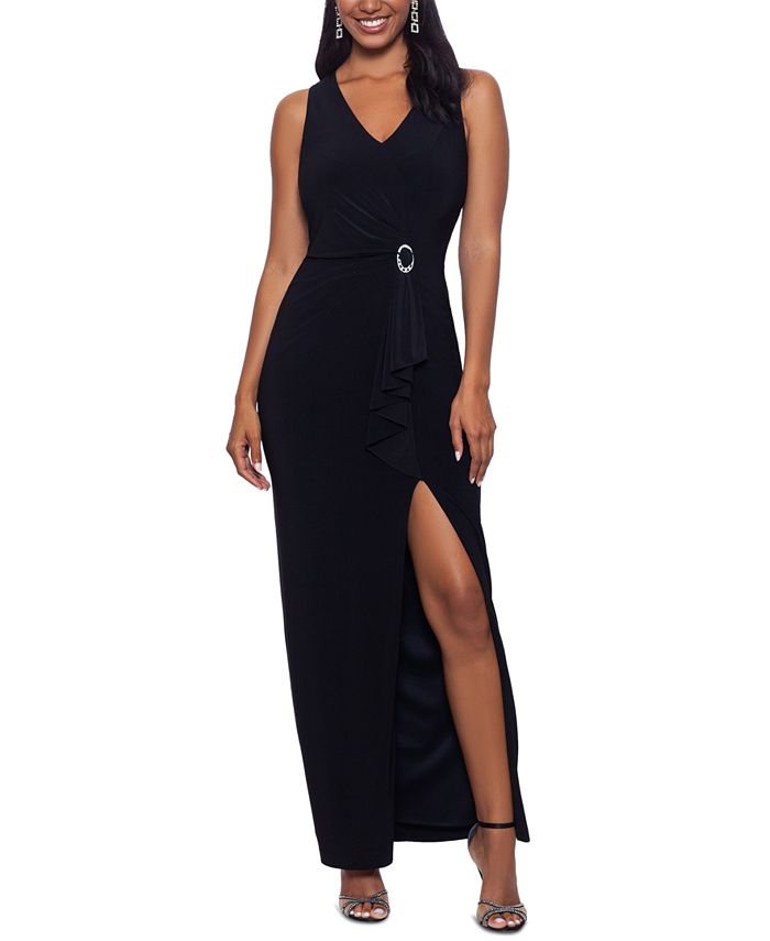 Betsy  Adam Womens Embellished Jersey Gown Black Size 12