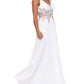 Betsy & Adam Women's V Neck Mesh Waist Embroidered Chiffon Gown White Size 6