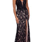 Betsy & Adam Women's V Neck Lace Gown Black Size 12