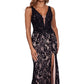 Betsy & Adam Women's V Neck Lace Gown Black Size 12