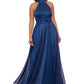 Betsy & Adam Women's Metallic Halter Gown Blue Size 10