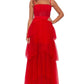 Betsy & Adam Women's Mesh Corset Ball Gown Red Size 2