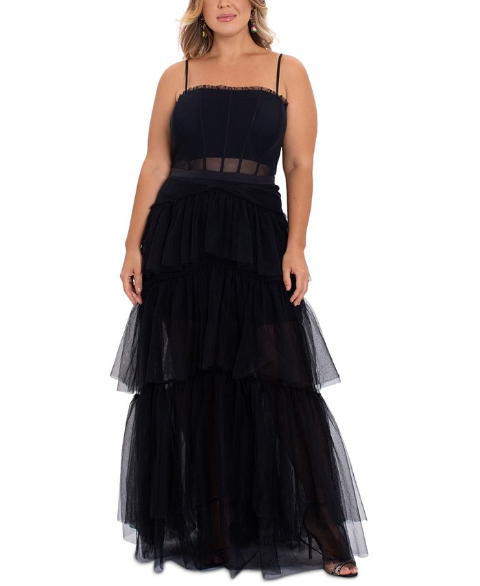 Betsy & Adam Women's Mesh Corset Dress Black Size 14W